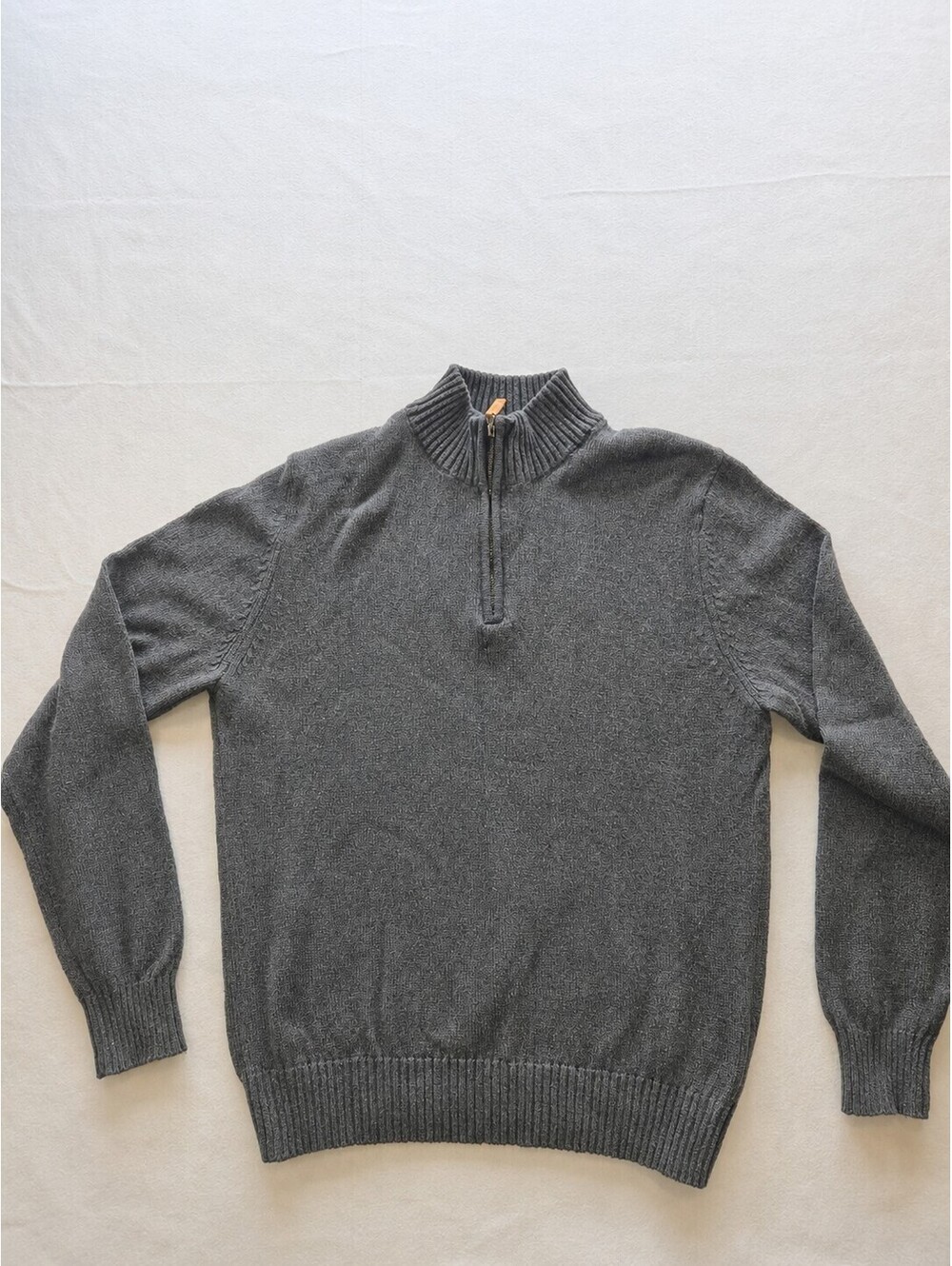 St Johns Bay Mens Large 100% Cotton Quarter Zip Sweater Charcoal Gray CB6 0095